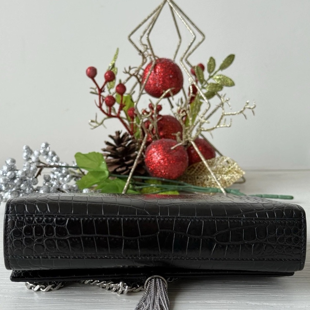 Yves Saint Laurent Black Croc-Embossed Chain Bag - Picture 5 of 8